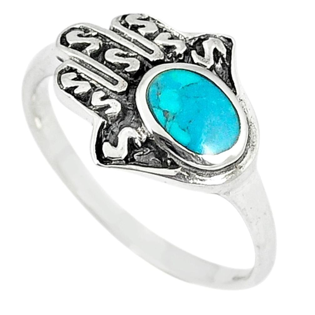 Green turquoise tibetan 925 silver hand of god hamsa ring jewelry size 9 a67035