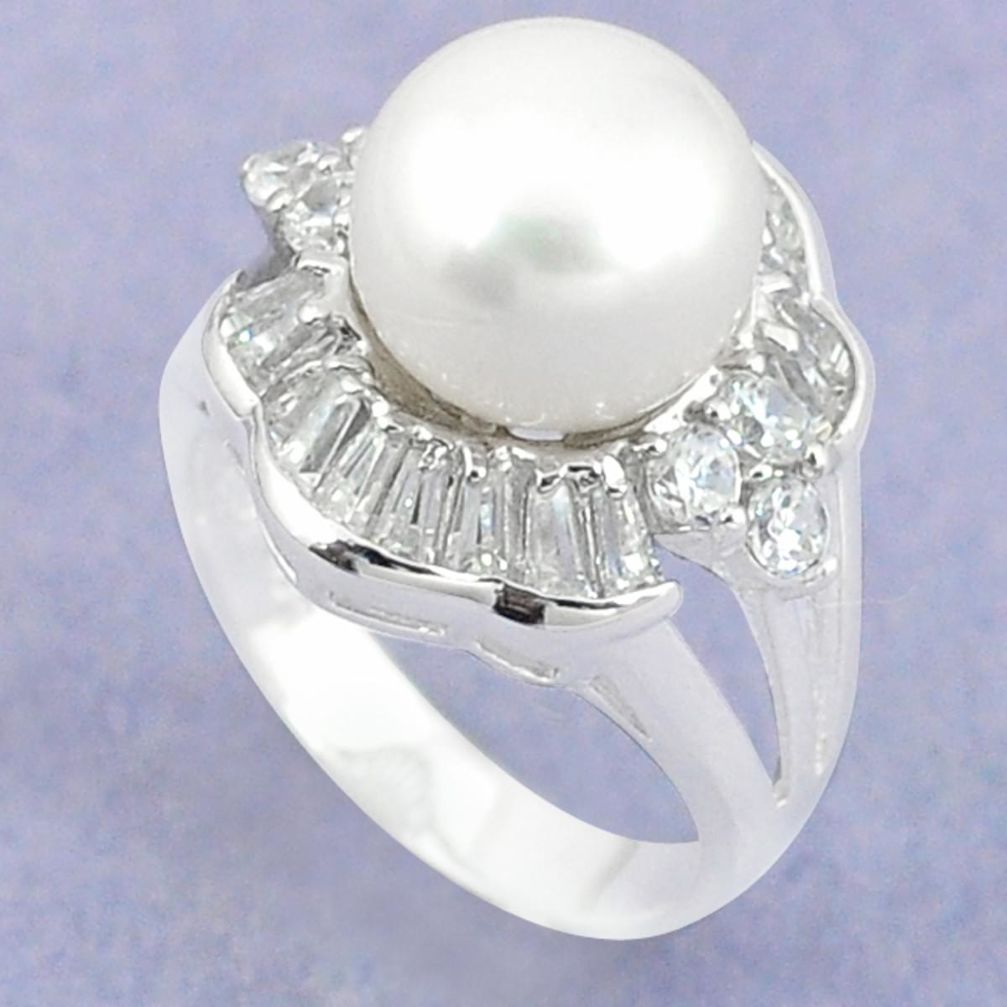 Natural white pearl topaz 925 sterling silver ring jewelry size 8 a67383