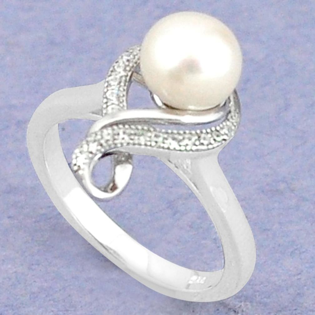 925 sterling silver natural white pearl topaz ring jewelry size 8 a67385