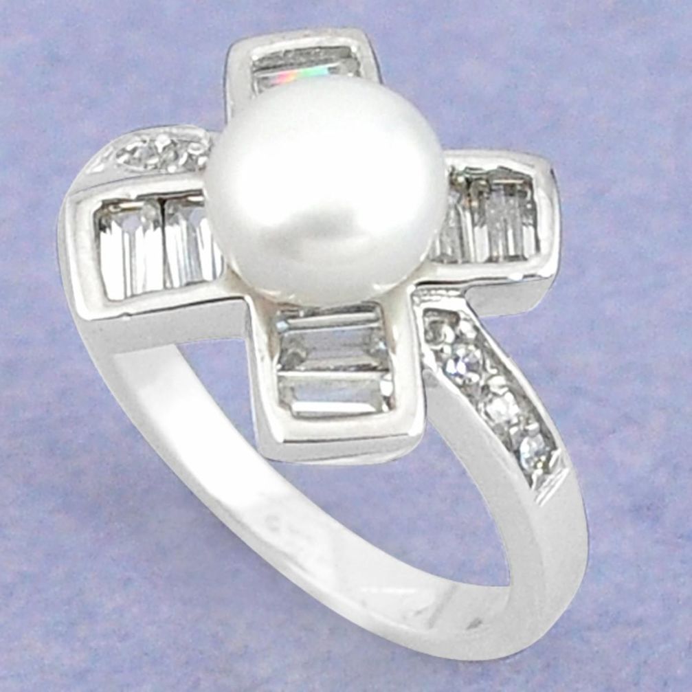 Natural white pearl topaz 925 sterling silver ring jewelry size 7 a67386