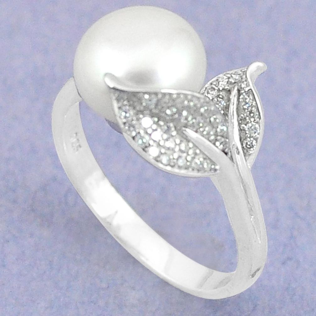 Natural white pearl topaz 925 sterling silver ring jewelry size 6 a67387