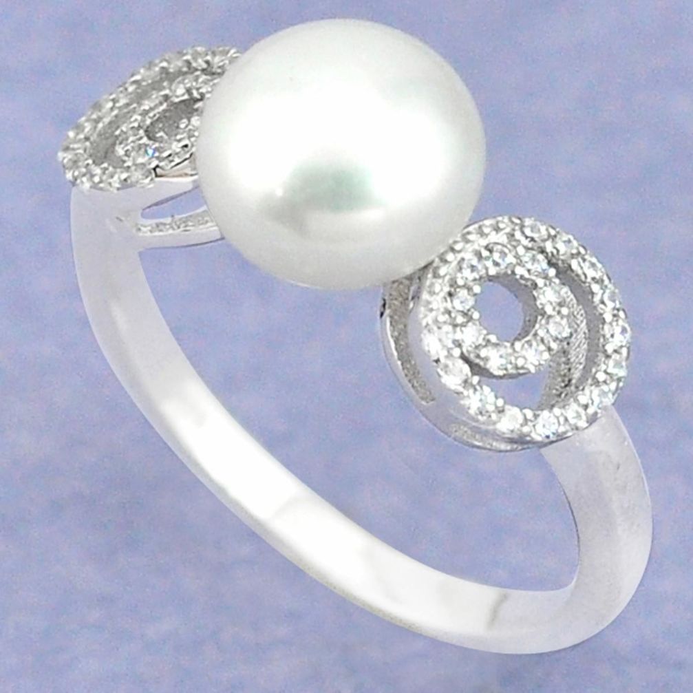 Natural white pearl topaz 925 sterling silver ring jewelry size 6 a67390