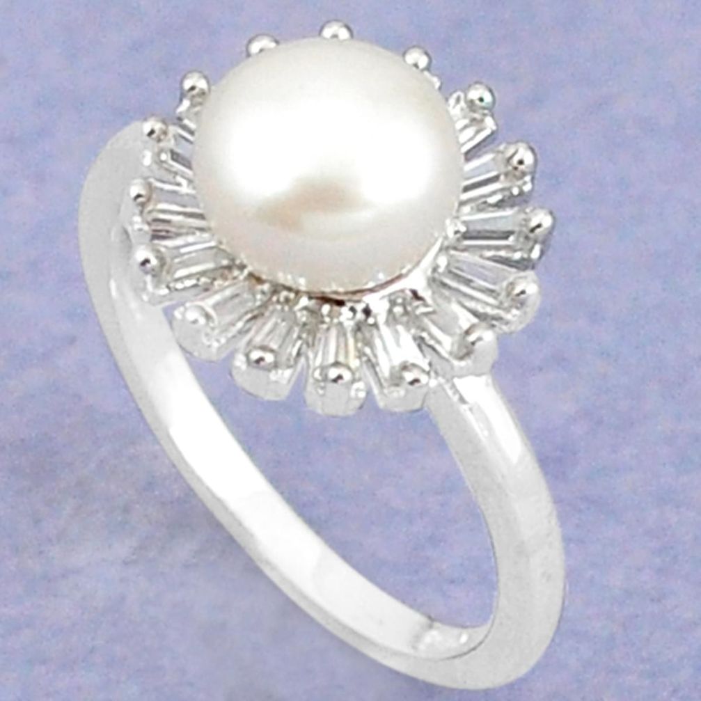 Natural white pearl topaz 925 sterling silver ring jewelry size 7.5 a67401