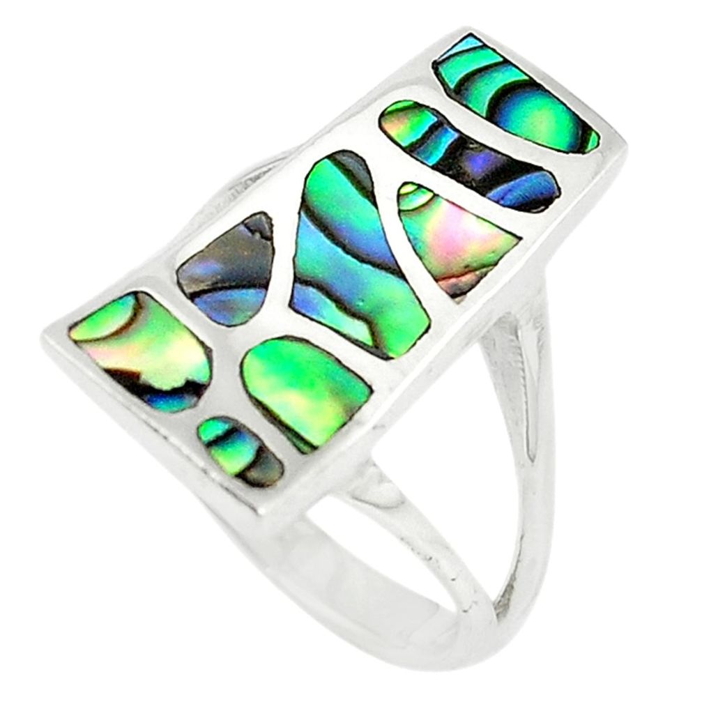 Green abalone paua seashell enamel 925 silver ring jewelry size 6 a67635