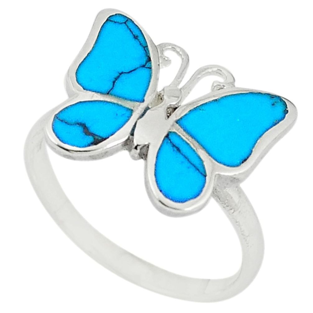 Fine blue turquoise enamel 925 silver butterfly ring jewelry size 8 a67649