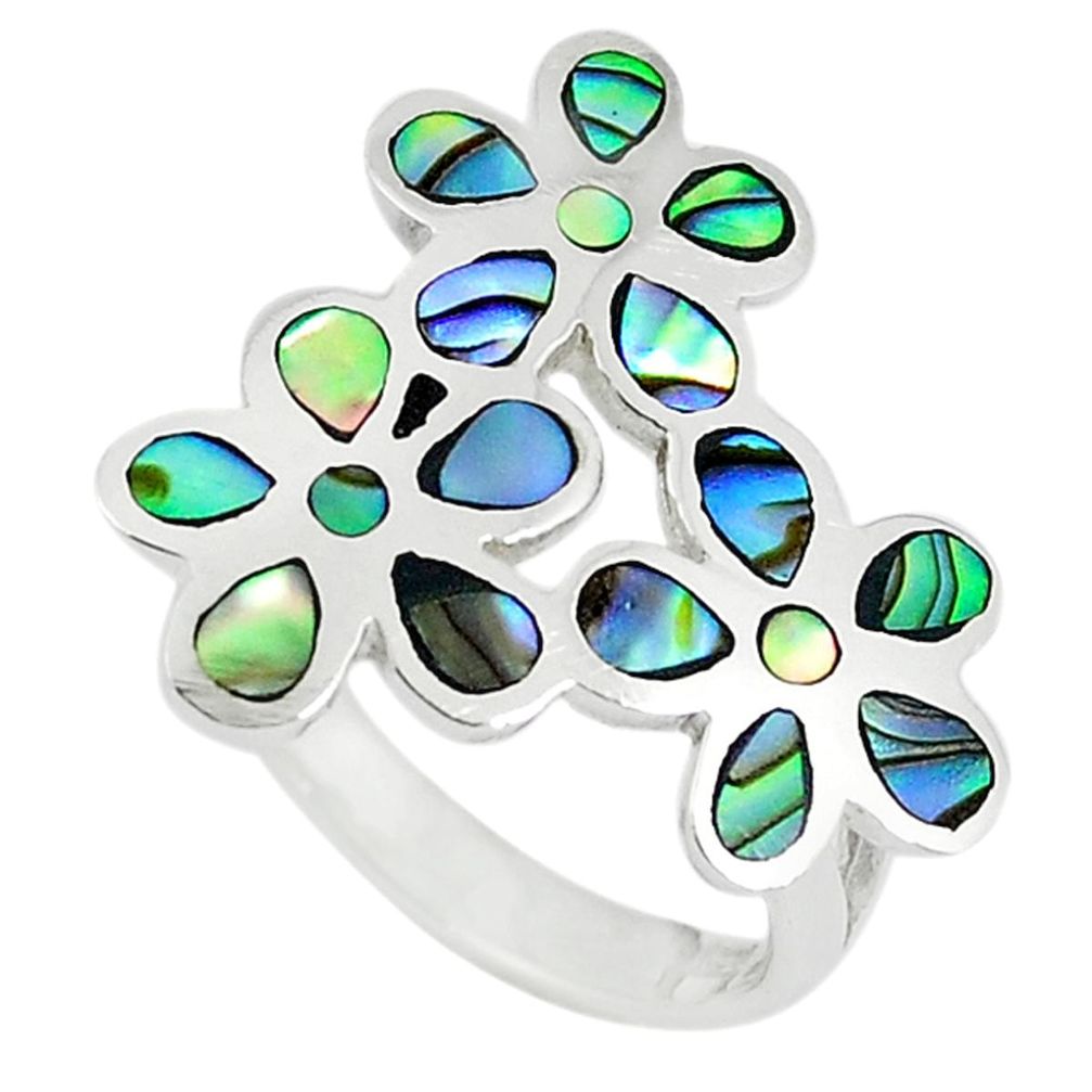 Green abalone paua seashell enamel 925 silver ring jewelry size 6 a67689