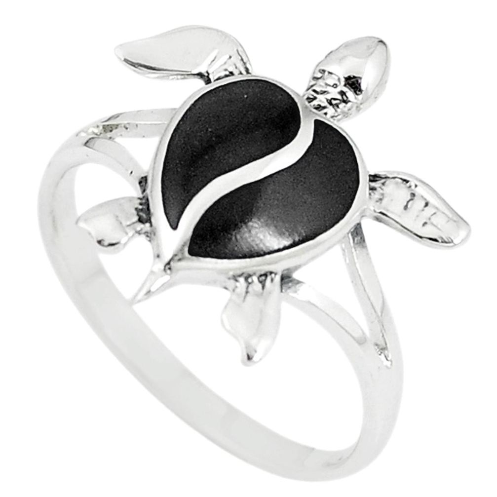 Black onyx enamel 925 sterling silver tortoise ring jewelry size 8 a67694