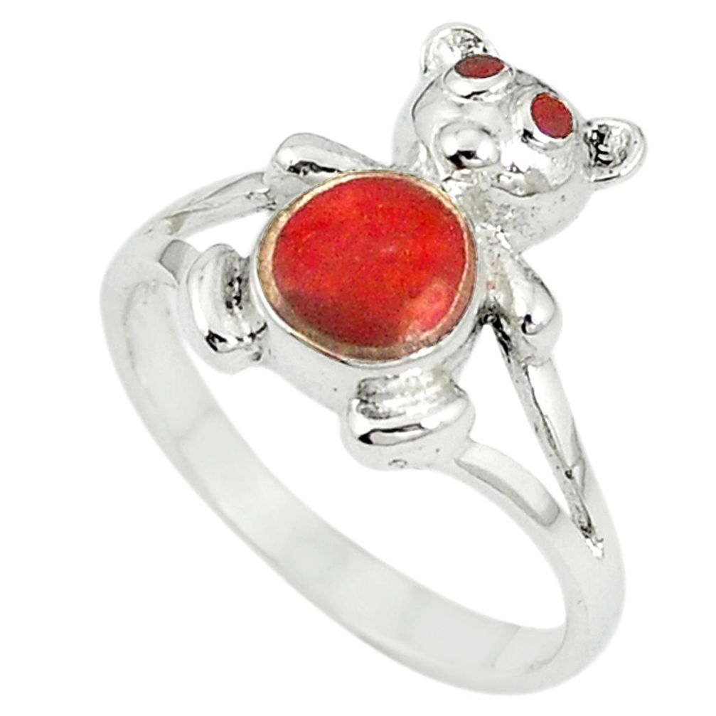 Red sponge coral enamel 925 sterling silver ring jewelry size 6 a67728