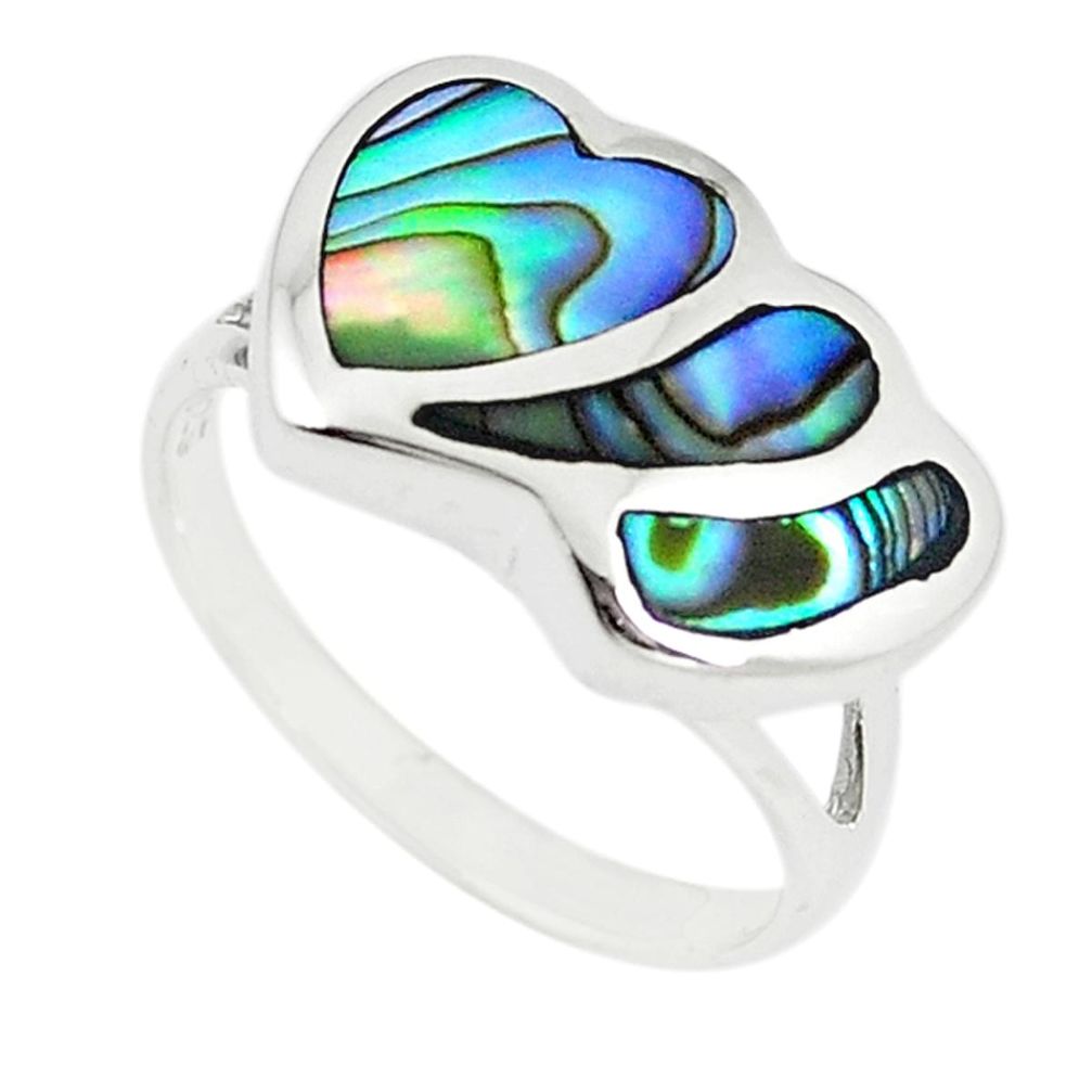 Green abalone paua seashell 925 silver heart ring jewelry size 6.5 a67832