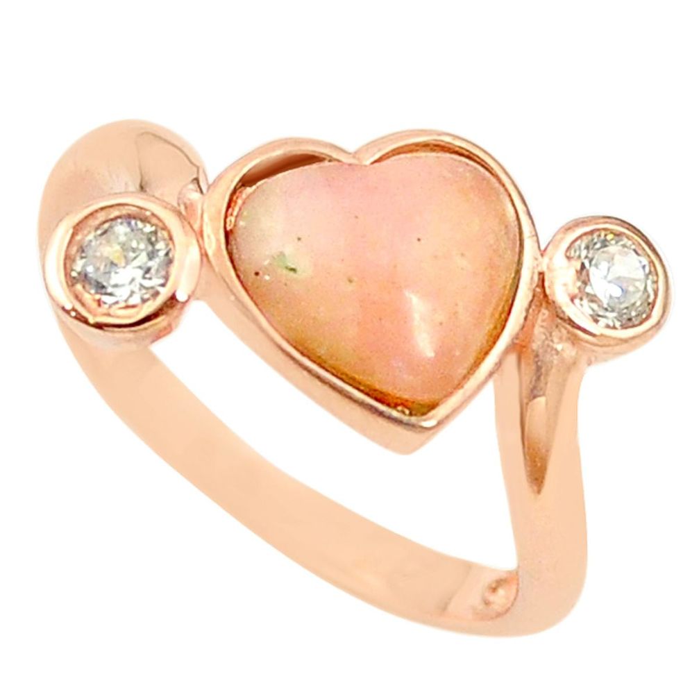 Natural pink opal heart topaz 925 silver 14k rose gold ring size 7 a68109