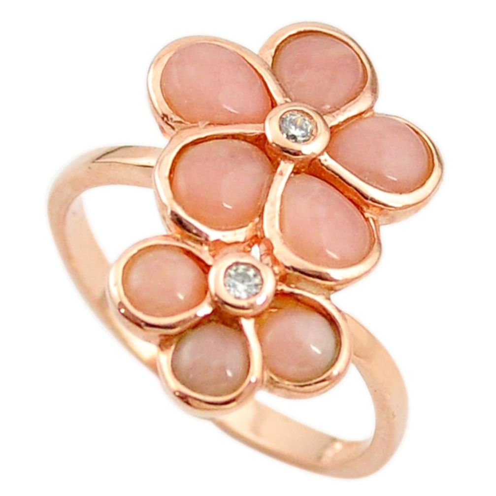 925 silver natural pink opal topaz 14k rose gold flower ring size 8 a68219