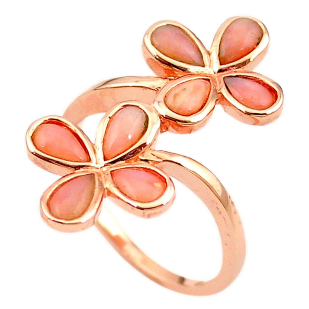 Natural pink opal 925 sterling silver 14k rose gold ring jewelry size 8 a68222