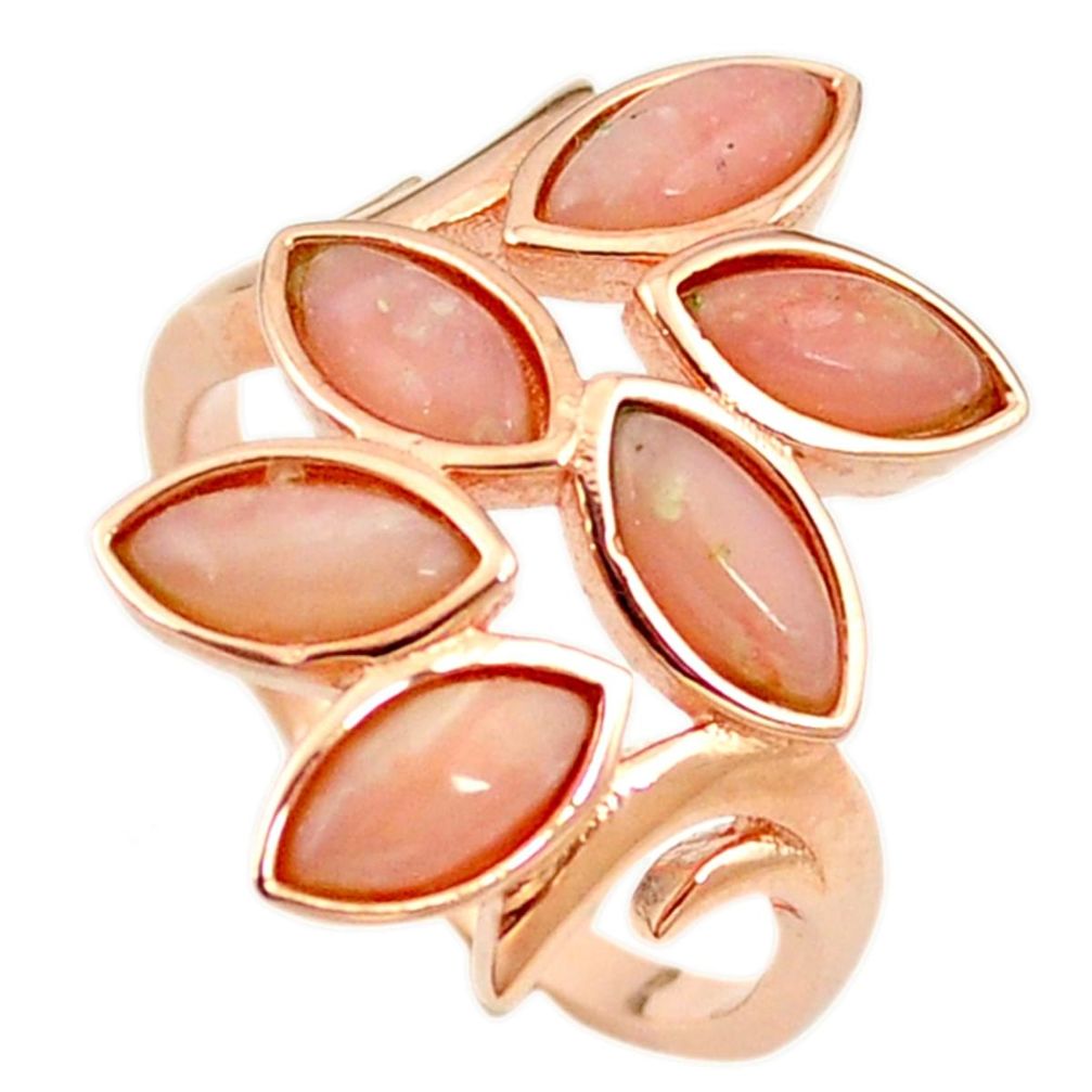 925 sterling silver natural pink opal 14k rose gold ring jewelry size 8.5 a68227