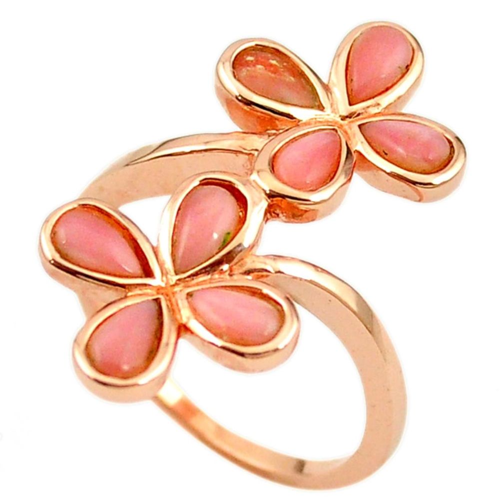 Natural pink opal 925 sterling silver 14k rose gold ring size 8.5 a68228