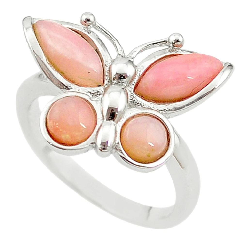 Natural pink opal 925 sterling silver butterfly ring jewelry size 7 a68241
