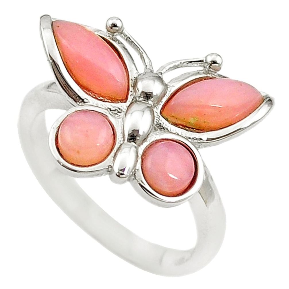 Natural pink opal 925 sterling silver butterfly ring jewelry size 7 a68258