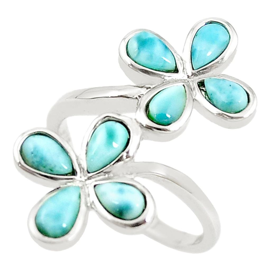 Natural blue larimar pear 925 sterling silver ring jewelry size 7.5 a68627