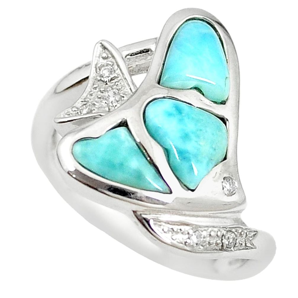 Natural blue larimar topaz 925 sterling silver fish ring size 8.5 a68645