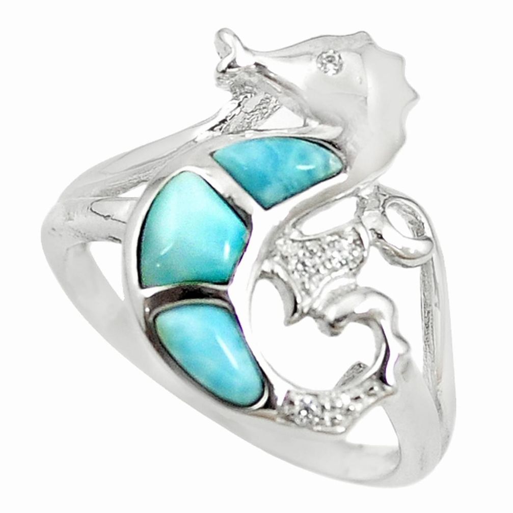 925 silver natural blue larimar topaz seahorse ring jewelry size 8.5 a68679