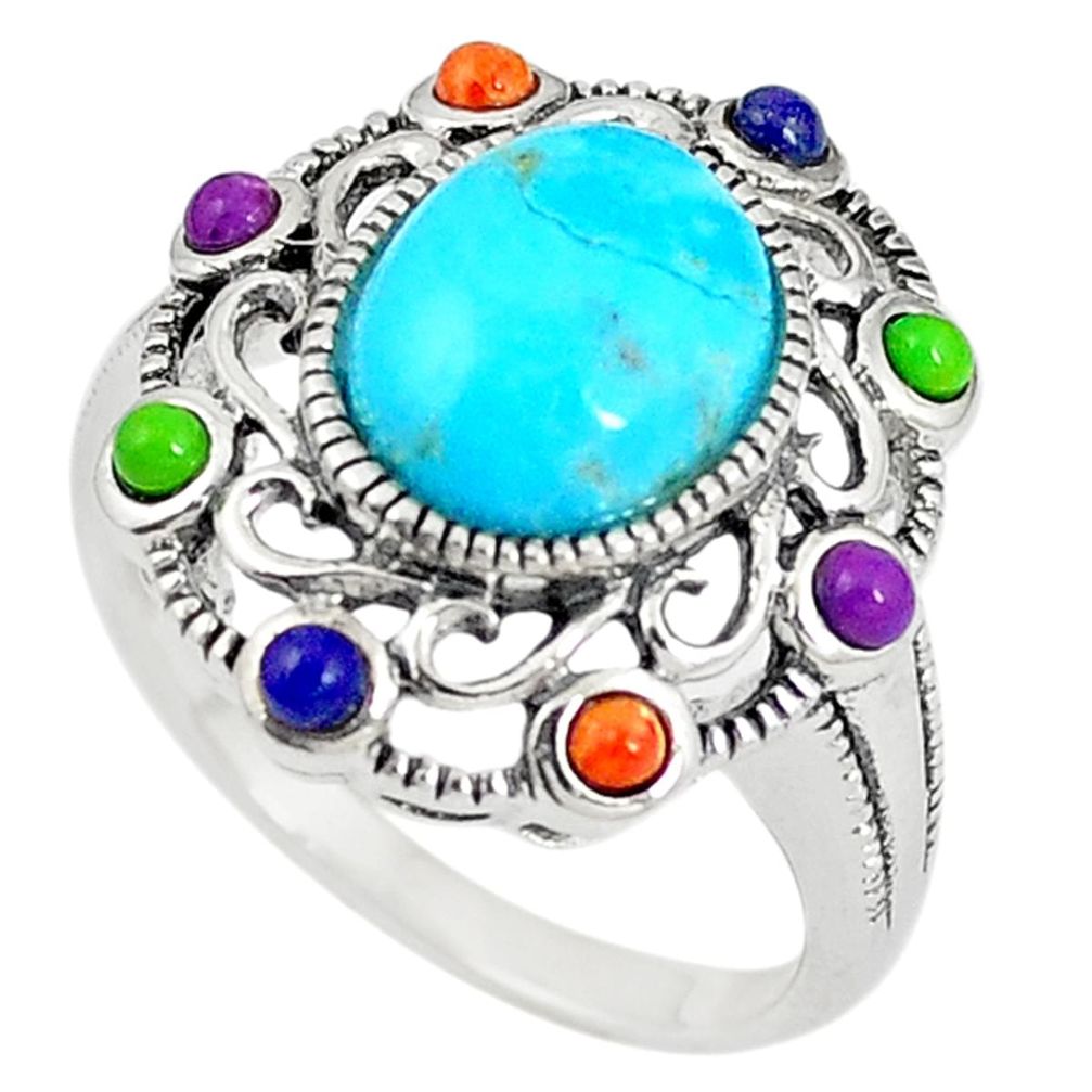 925 silver southwestern multi color copper turquoise ring size 7.5 a69399