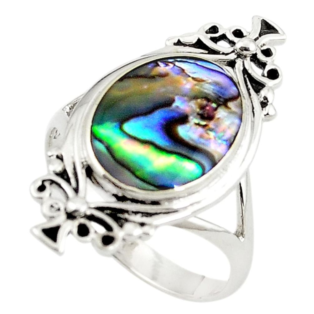 Green abalone paua seashell 925 silver ring jewelry size 9.5 a69542