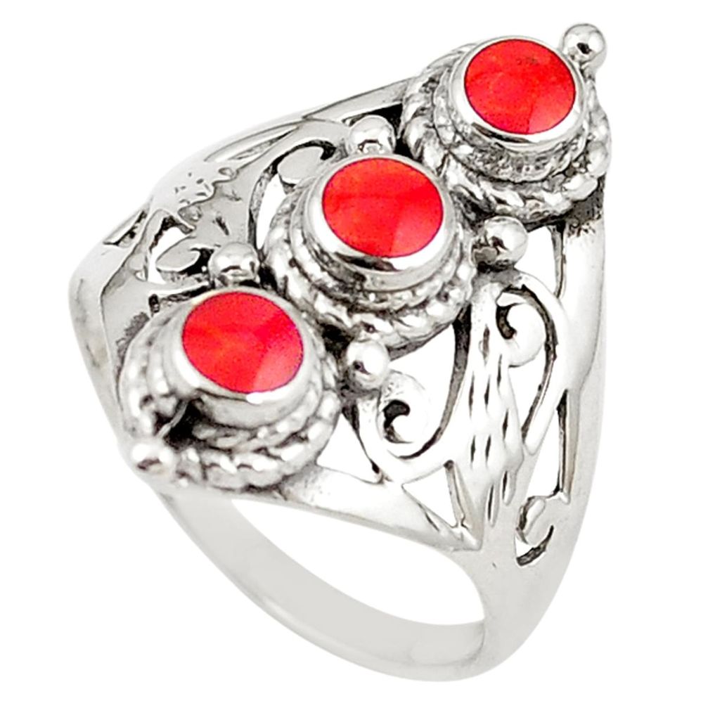 Red sponge coral enamel 925 sterling silver ring jewelry size 8.5 a69589