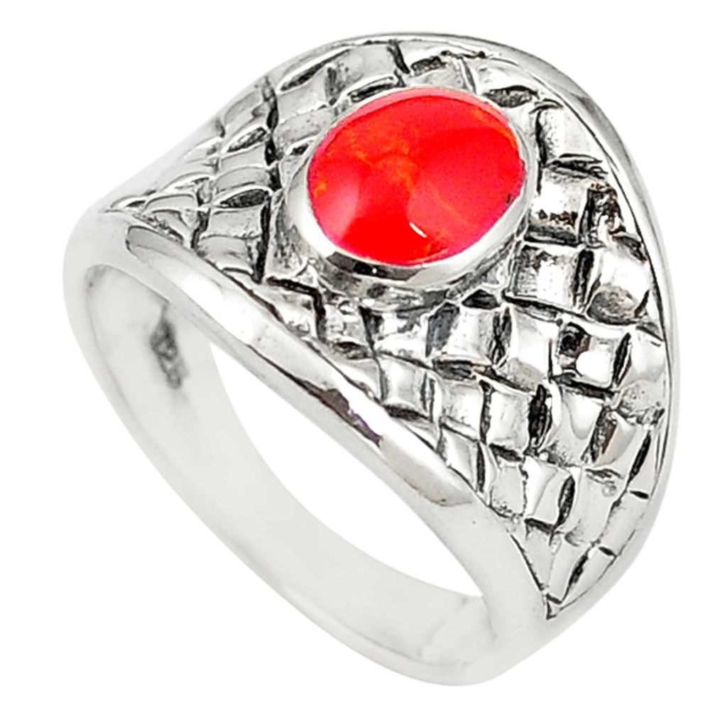 Natural red sponge coral 925 sterling silver ring jewelry size 8 a69594