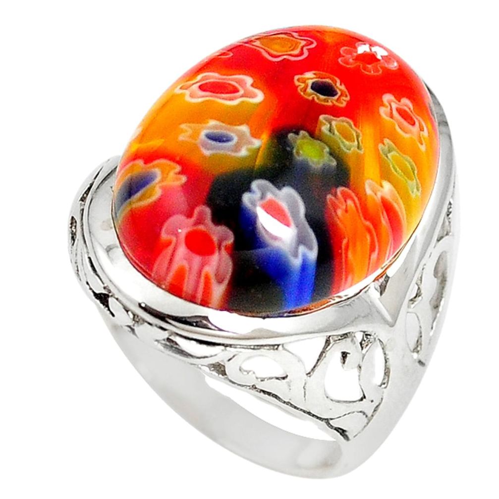 Multi color italian murano glass 925 sterling silver ring size 8 a70163