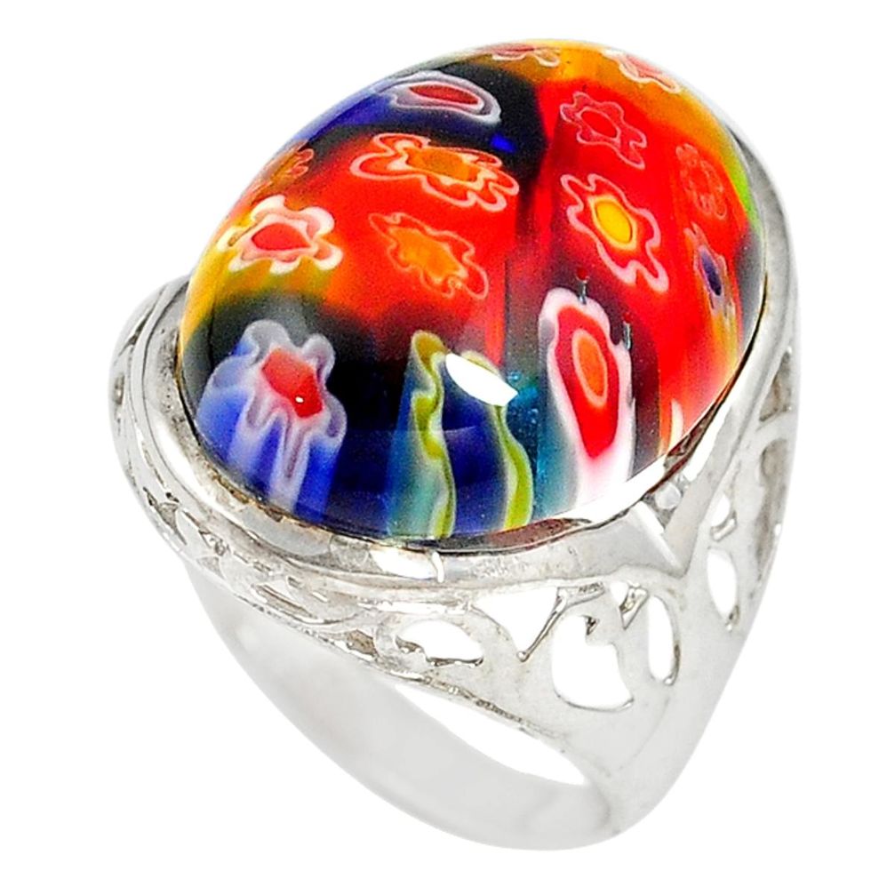 Multi color italian murano glass 925 sterling silver ring jewelry size 9 a70169