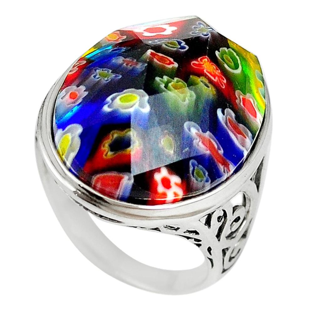 Multi color italian murano glass 925 sterling silver ring size 8 a70173