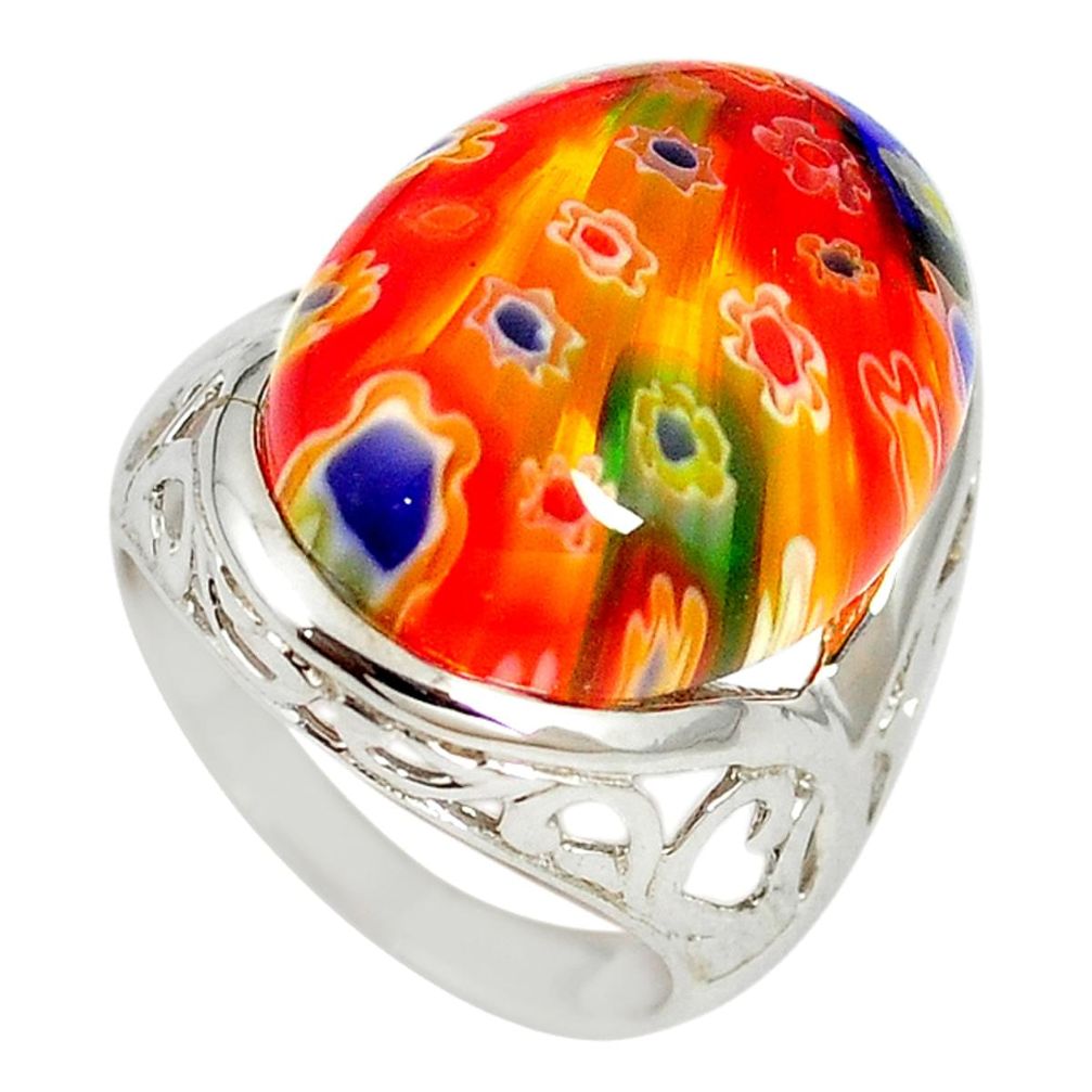 Multi color italian murano glass 925 silver ring jewelry size 7.5 a70180