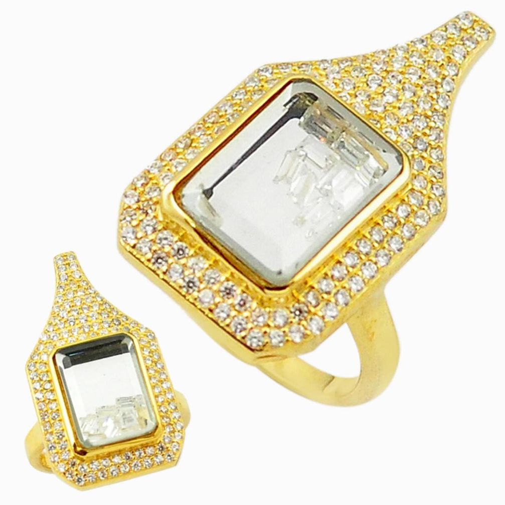 White cubic zirconia topaz 925 silver 14k gold moving stone ring size 6 a70211