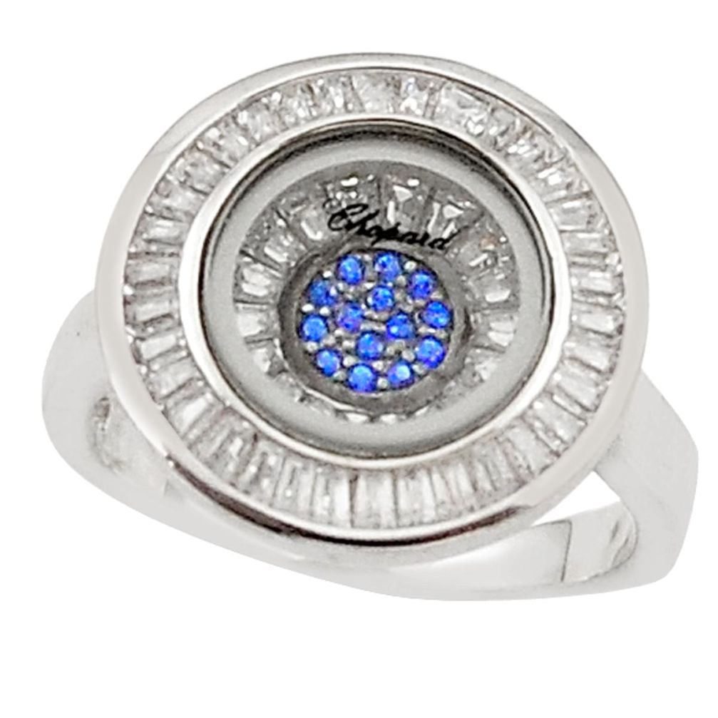 Blue sapphire quartz cubic zirconia 925 silver moving stone ring size 8 a70255