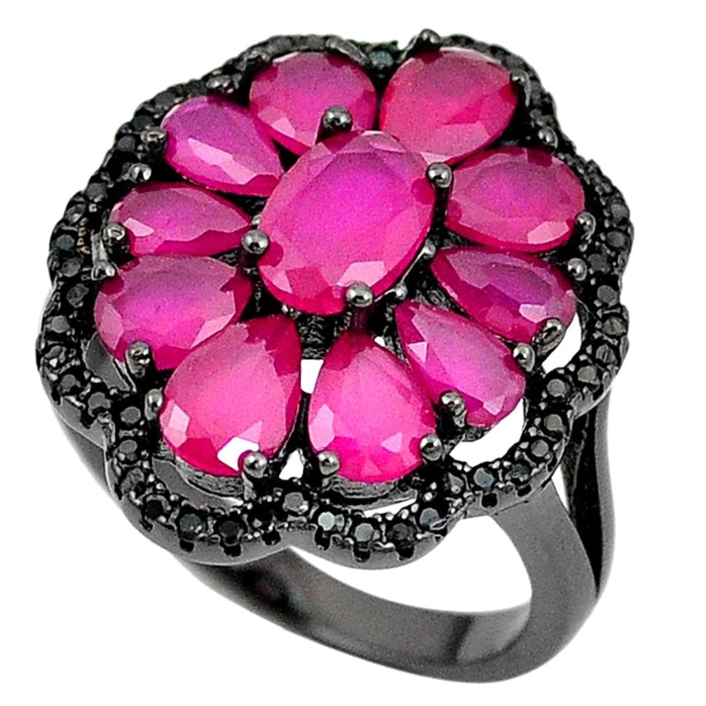 Red ruby quartz topaz black rhodium 925 sterling silver ring size 7 a71154