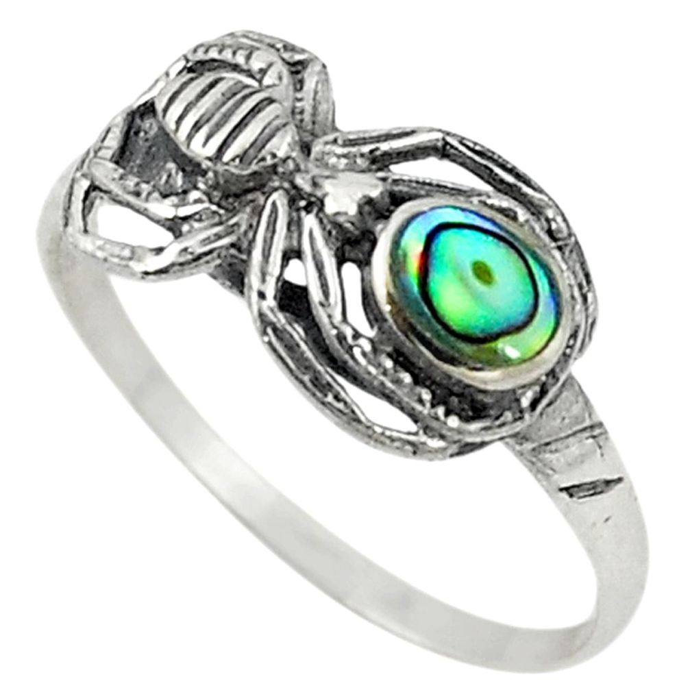 Green abalone paua seashell 925 silver spider ring jewelry size 8.5 a72223