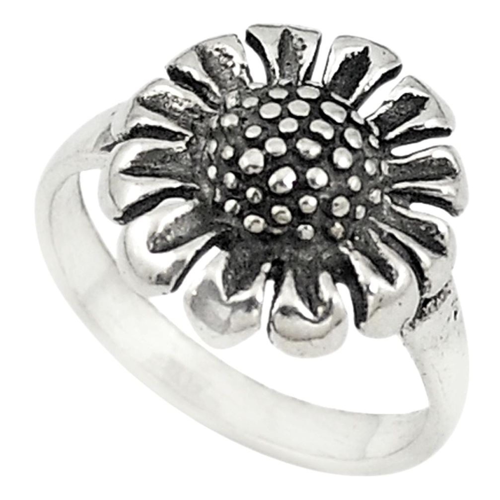 Indonesian bali style solid 925 silver flower charm ring size 6.5 a72272
