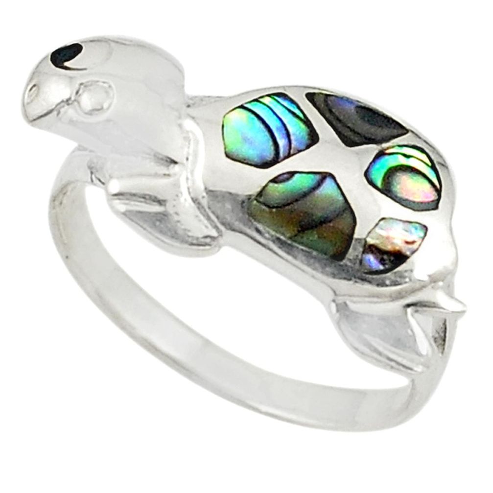 Green abalone paua seashell 925 silver tortoise ring jewelry size 7 a72297