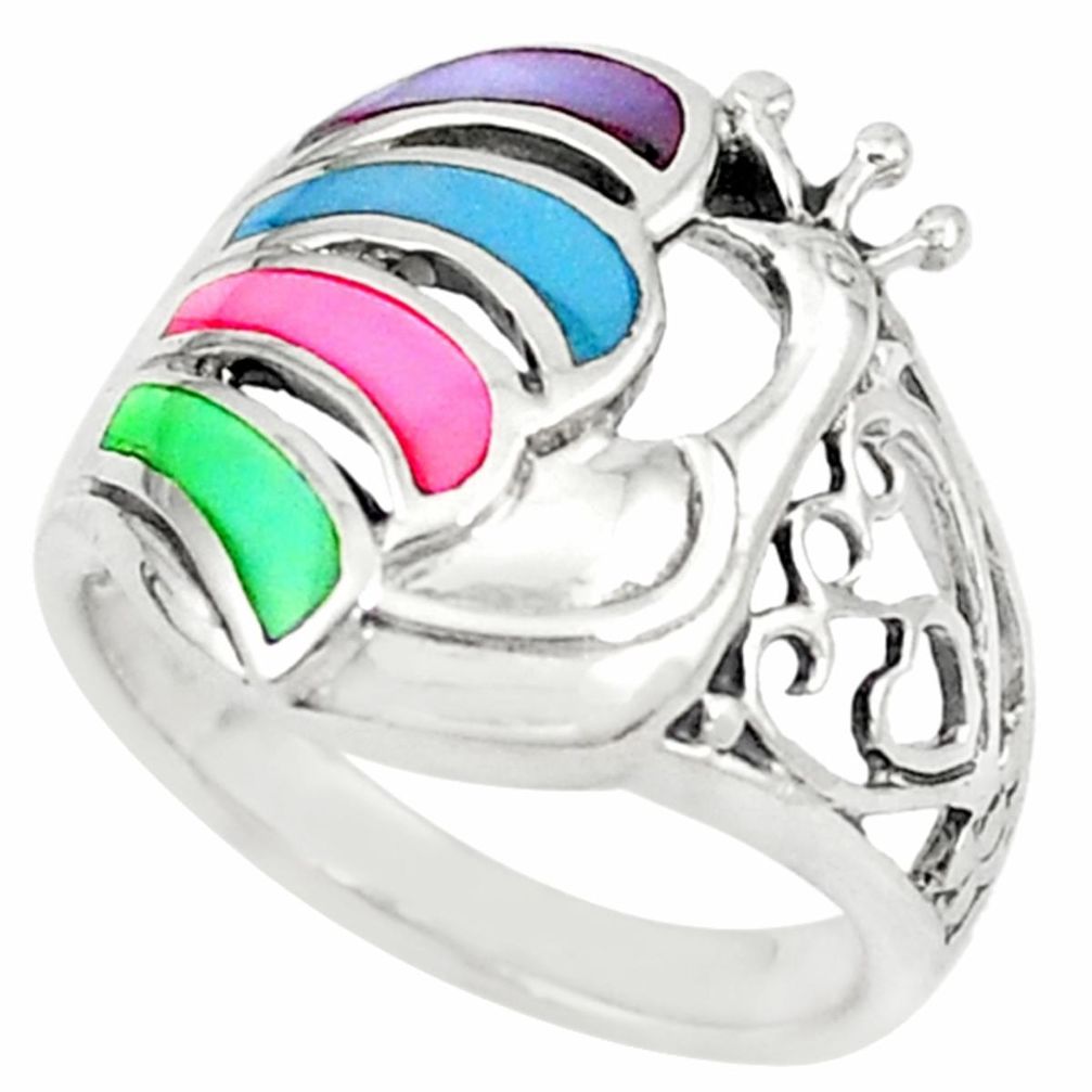 Multi color blister pearl enamel 925 sterling silver ring size 6.5 a72475