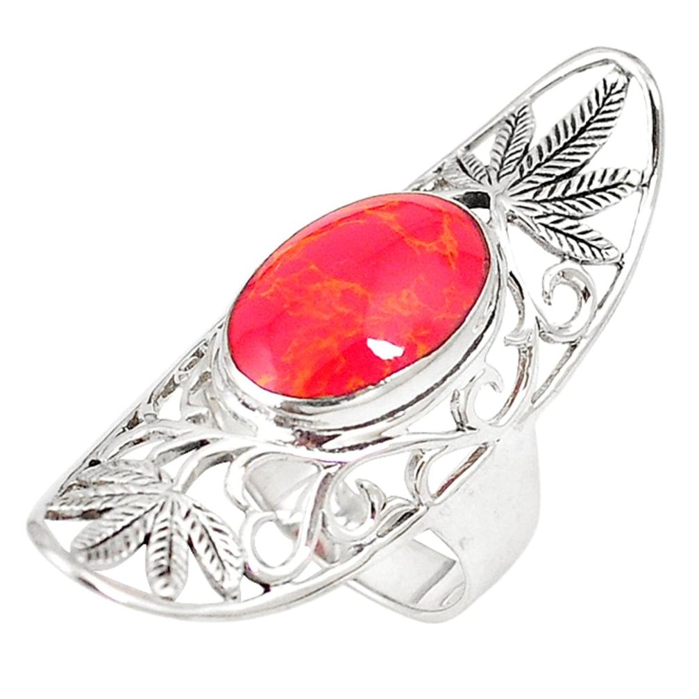 Natural red sponge coral 925 sterling silver ring jewelry size 6.5 a72488