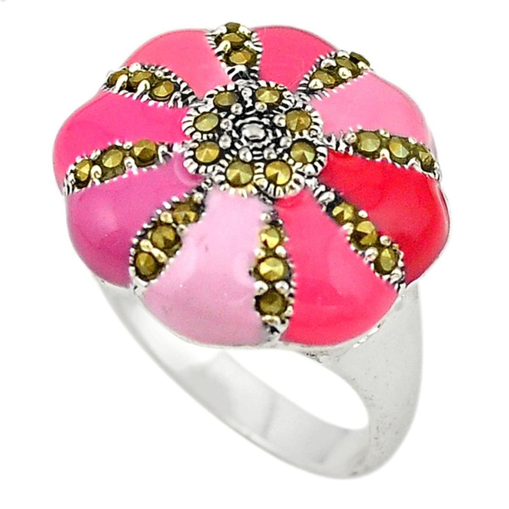 925 sterling silver swiss marcasite enamel ring jewelry size 8.5 a72904