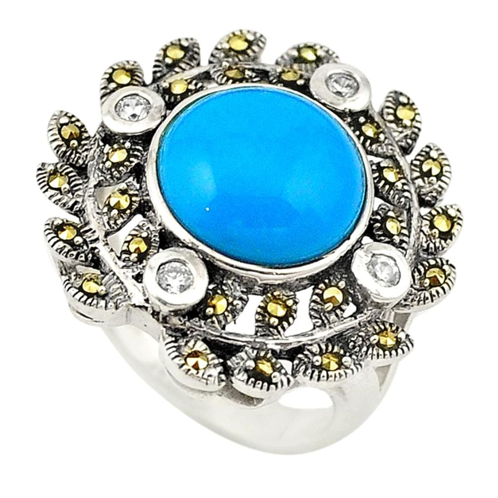 925 silver blue sleeping beauty turquoise marcasite ring size 6.5 a72931