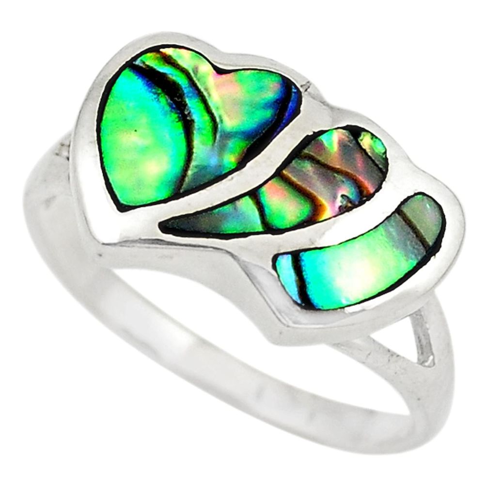 Green abalone paua seashell 925 sterling silver ring jewelry size 8.5 a73021