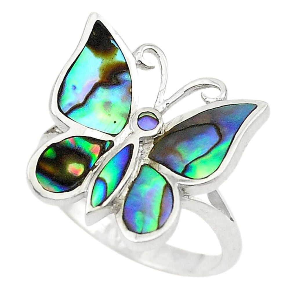 Green abalone paua seashell 925 silver butterfly ring jewelry size 6.5 a73030