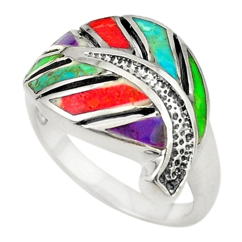 Multi color enamel 925 sterling silver ring jewelry size 6.5 a73037