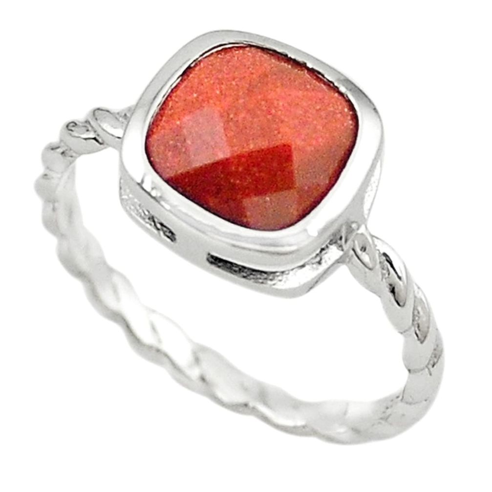 925 silver natural orange sunstone (hematite feldspar) ring size 6 a73080