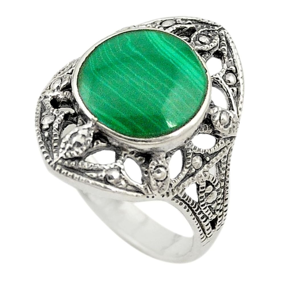 Natural green malachite (pilot's stone) 925 silver ring jewelry size 7.5 a73086