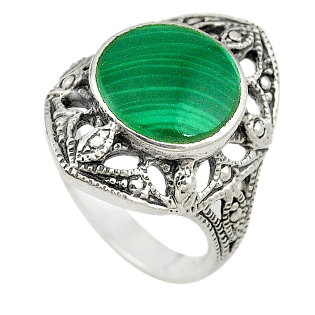 Natural green malachite (pilot's stone) 925 silver ring jewelry size 5.5 a73099