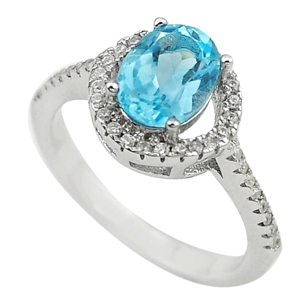 Natural blue topaz white topaz 925 sterling silver ring size 5.5 a73148