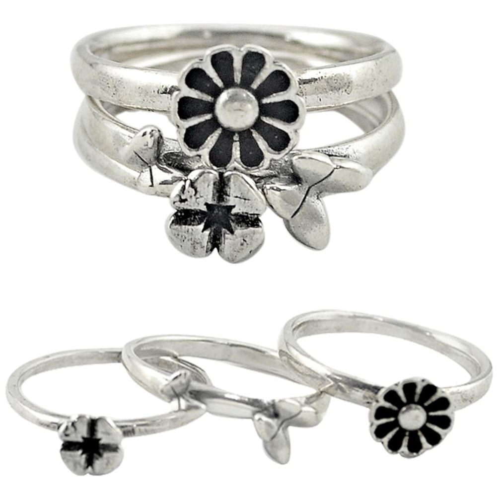 925 silver indonesian bali style solid flower 3 band rings size 7 a73269