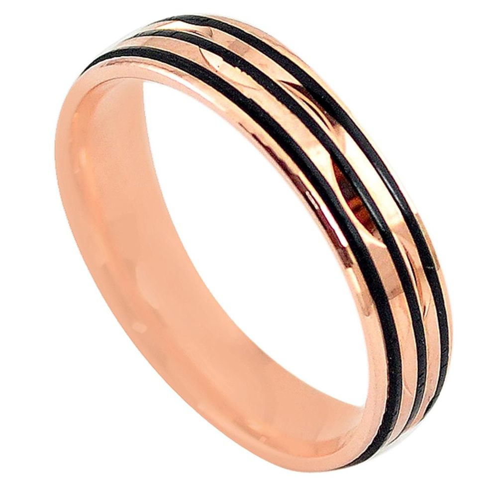 Indonesian bali style solid 925 silver 14k rose gold band ring size 7.5 a73277